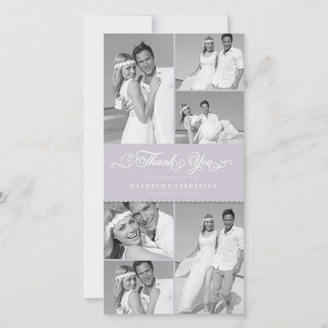 Elegante Lilac Scalloped Band 6 Foto Chic Wedding Dankeskarte (Vorderseite)