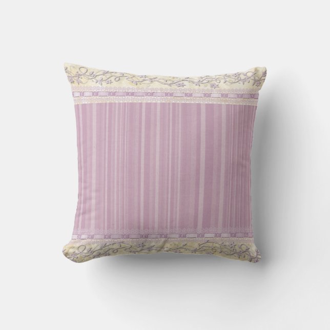Elegante Lilac Stripes Imitat an der Spitze Kissen (Vorderseite)