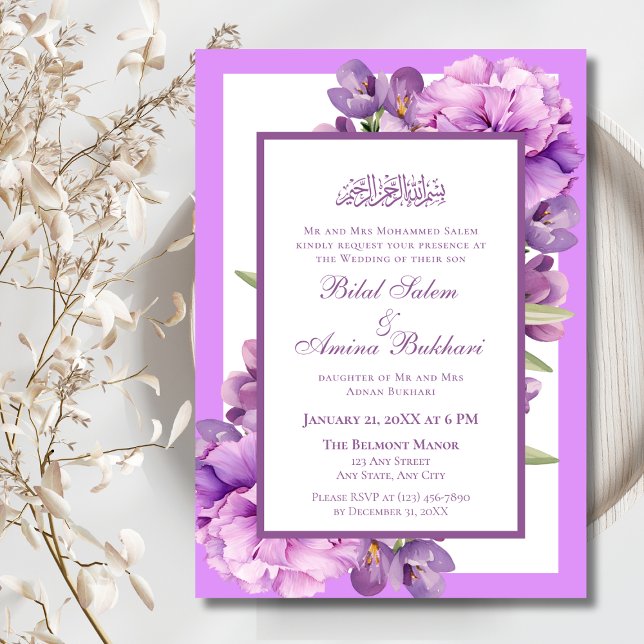 Elegante Lilac und Lila islamische Hochzeit Einladung (Von Creator hochgeladen)