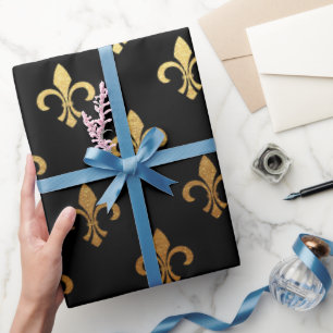 elegante Lilie Muster Schwarz-Gold-Party-Verpackun Geschenkpapier