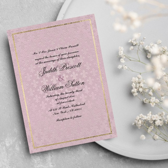 Elegante Lilie Rosa Blütenhochzeit Einladung (Elegant mauve pink fleur de lis floral wedding)