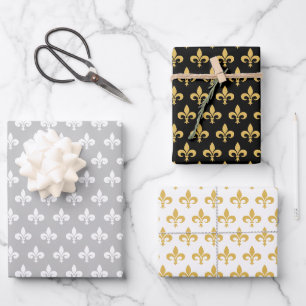 Elegante Lilie über Schwarz-Weiß Geschenkpapier Set