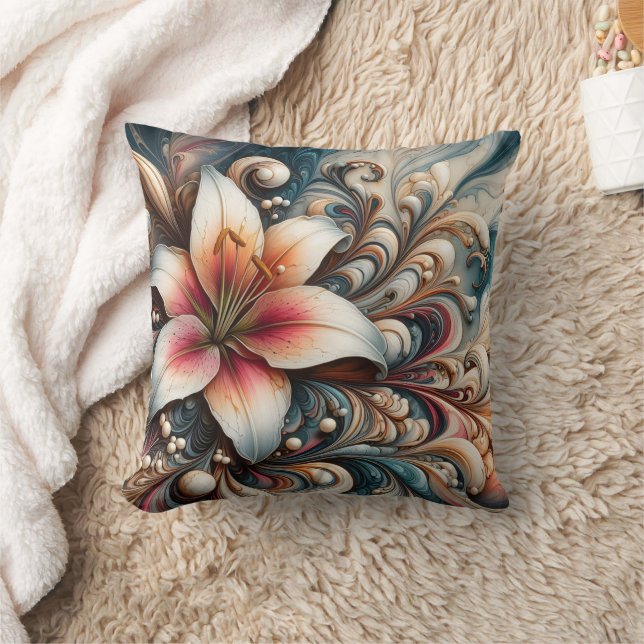 Elegante Lilie zwischen komplexen Wirbel und Muste Kissen (Decke)