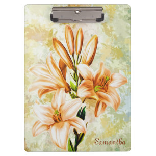 Elegante Lily-Blume Ihren Namen hinzufügen Klemmbrett