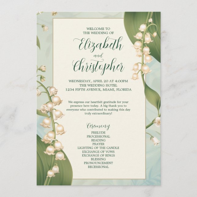 Elegante Lily im Tal Save the Date Hochzeit Programm (Vorderseite)