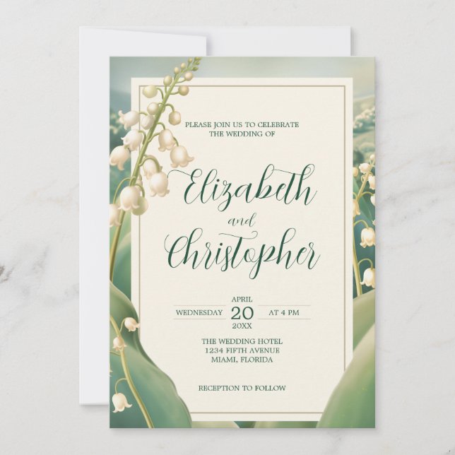 Elegante Lily of the Valley Floral Landschaft Hoch Einladung (Vorderseite)