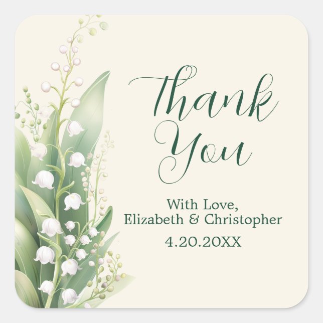Elegante Lily of the Valley Wedding Danke Quadratischer Aufkleber (Vorderseite)