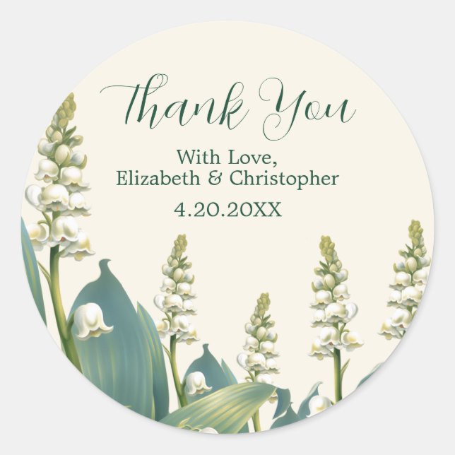 Elegante Lily of the Valley Wedding Danke Runder Aufkleber (Vorderseite)