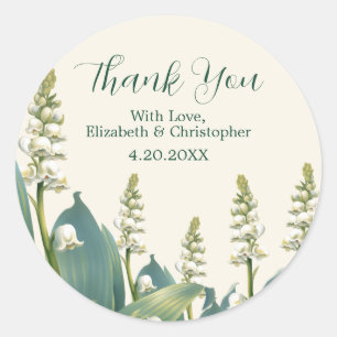 Elegante Lily of the Valley Wedding Danke Runder Aufkleber