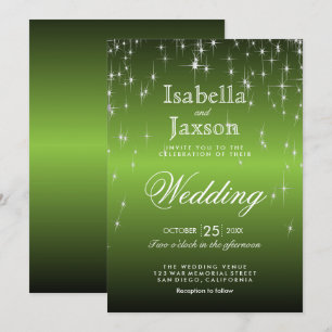 Elegante Lime Green Star Lights Hochzeit Einladung