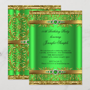 Elegante Limette Green Gold Damask Diamond Geburts Einladung