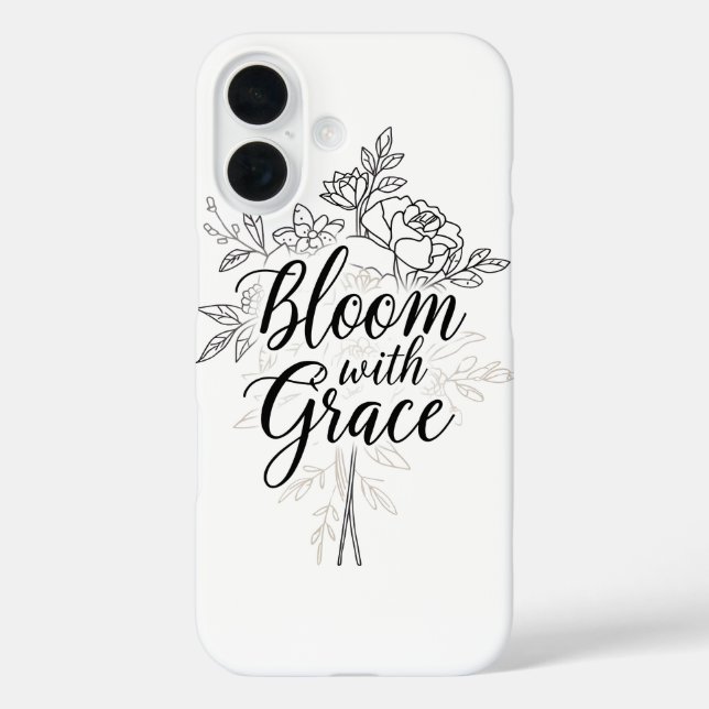 Elegante Line Art Blume Typografie iPhone 16 Hülle (Rückseite)
