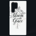 Elegante Line Art Blume Typografie Samsung Galaxy Hülle<br><div class="desc">Mit diesem schönen "Bloom with Grace"-Design lassen Sie sich von persönlichem Wachstum und Eleganz inspirieren. Dieses Kunstwerk verbindet zarte Blumenzeilenkunst mit einem anmutigen Drehbuch und ist eine sanfte Erinnerung,  durch das Leben zu wachsen,  mit Lärm und Freundlichkeit. Sein minimalistischer und raffinierter Stil macht es zu einem perfekten Inspirationsstück.</div>