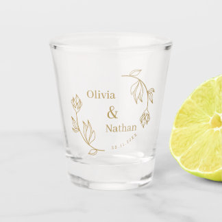 Elegante Line Floral Couple Monogram Gastgeschenk  Schnapsglas