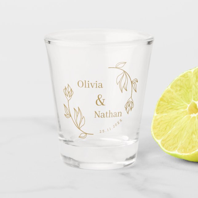 Elegante Line Floral Couple Monogram Gastgeschenk  Schnapsglas (Vorderseite)