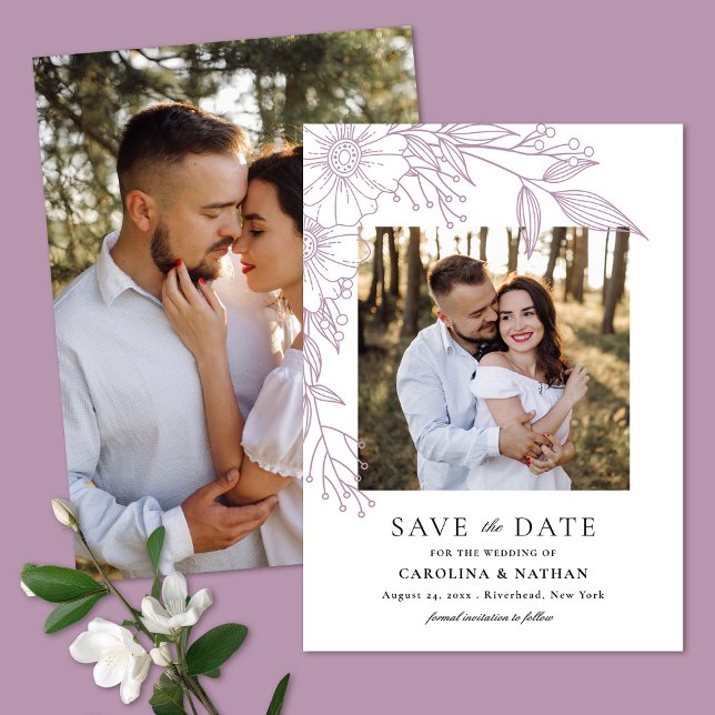Elegante Line Gezeichnet Floral Lavender 2 Foto Ho Save The Date (Von Creator hochgeladen)