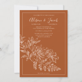 Elegante Line Gezeichnet Floral Terra Cotta Weddin Einladung