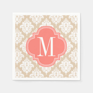 Elegante Linen Beige Damask Personalisiert Serviette