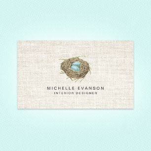Elegante Linen Look Bird Nest Beruflich Visitenkarte