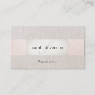 Elegante Linen Streifen, Beige und rosa Monogramm Visitenkarte