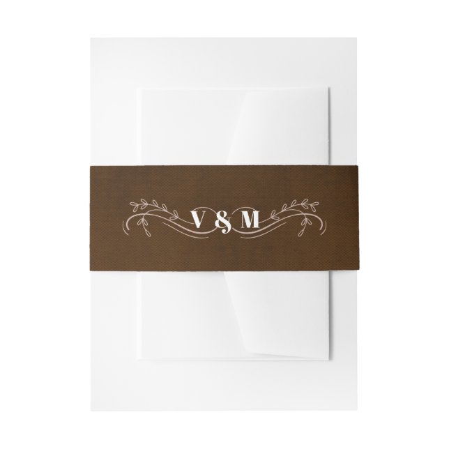 Elegante Linie Floral Linen Espresso Brown Einladungsbanderole (Vorderseite Beispiel)