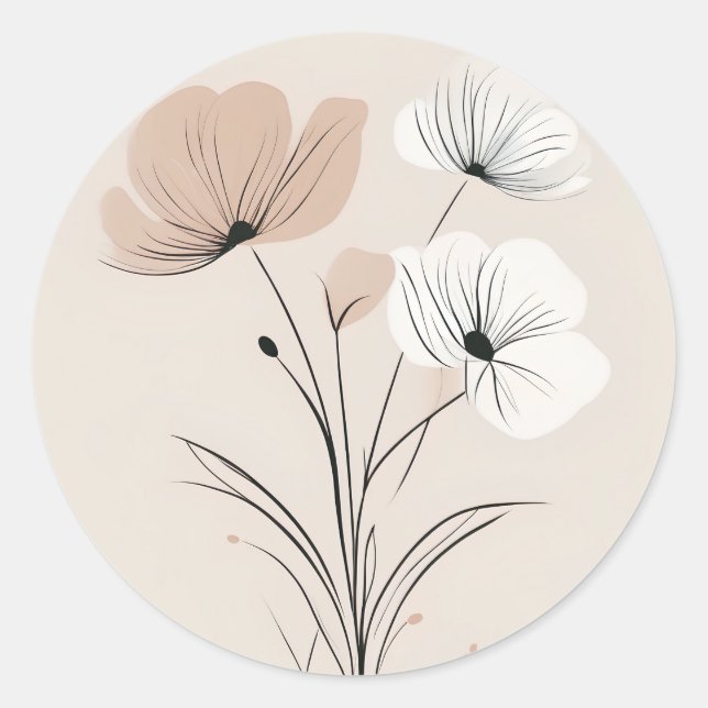 Elegante Linie Kunst minimalistisch Blumen Runder Aufkleber (Vorderseite)