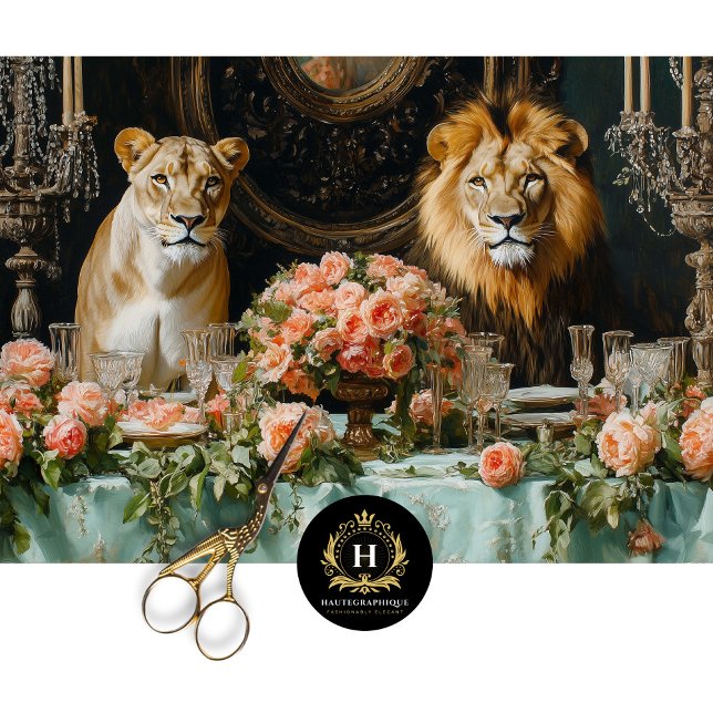 Elegante Lion Couple Rose Floral Wedding Seidenpapier (Von Creator hochgeladen)