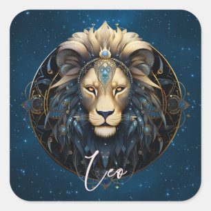 Elegante Lion kosmisches Zodiac Symbol Black Gold  Quadratischer Aufkleber
