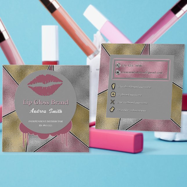 Elegante Lip Gloss Beauty Cosmetic Brand Custom Quadratische Visitenkarte (Von Creator hochgeladen)