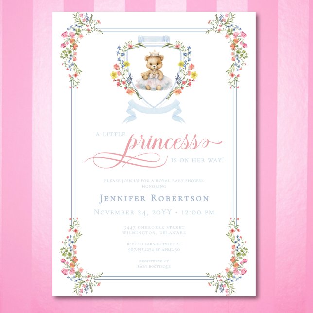Elegante Little Princess Bear Royal Baby Dusche Einladung (Von Creator hochgeladen)