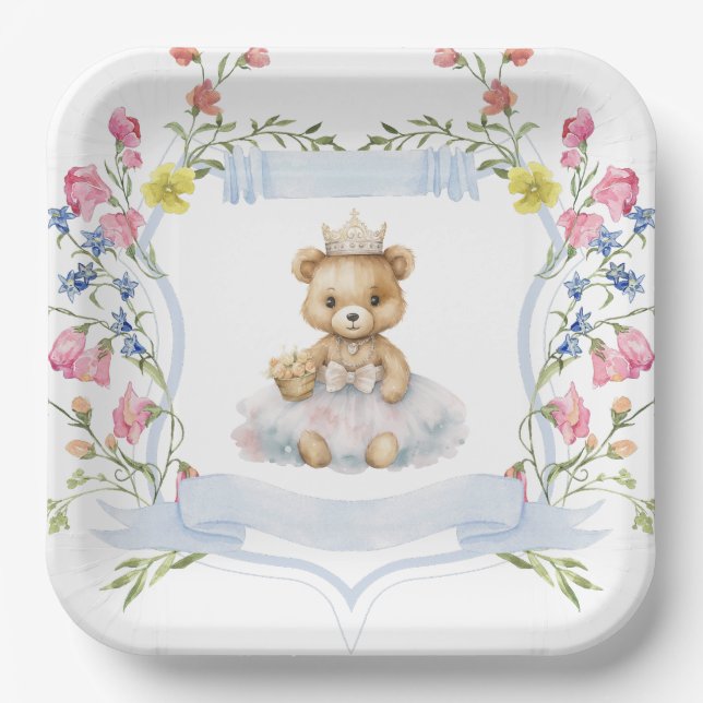 Elegante Little Princess Bear Royal Baby Dusche Pappteller (Vorderseite)