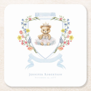 Elegante Little Princess Bear Royal Baby Dusche Rechteckiger Pappuntersetzer