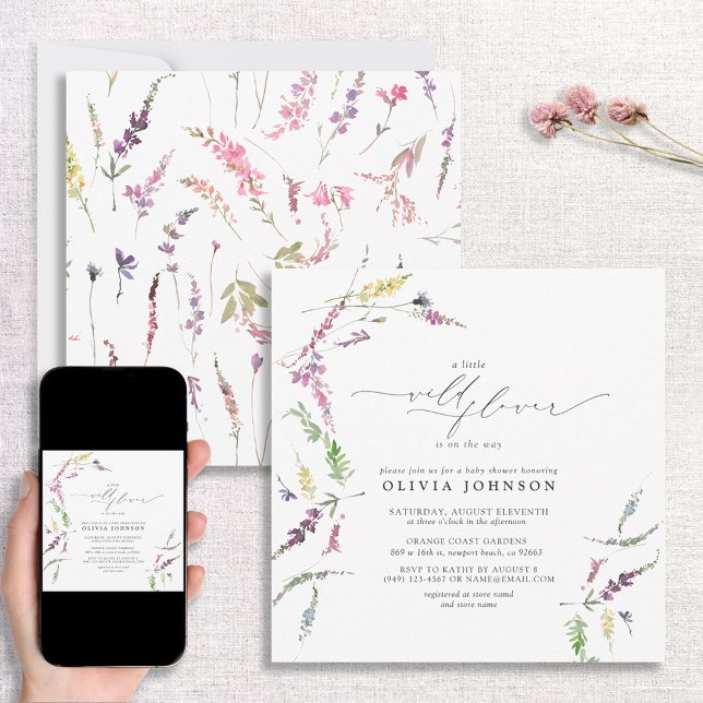 Elegante Little Wildblume Script Girl Baby Dusche Einladung (Von Creator hochgeladen)