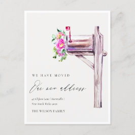 Elegante Live Pink Floral Mailbox Wir haben bewegt Postkarte