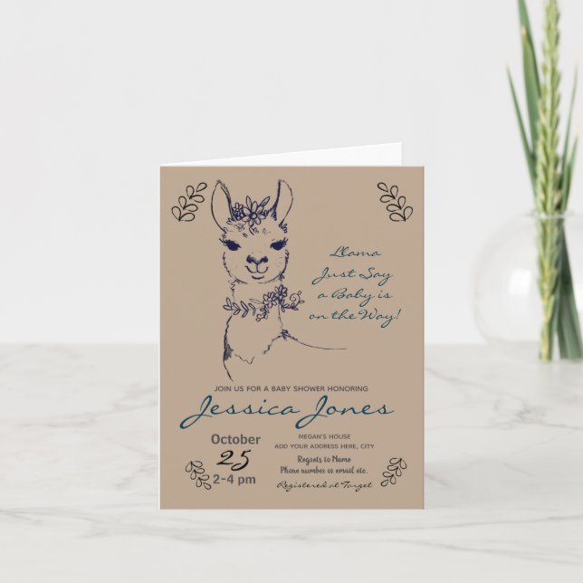 Elegante Llama Girl Babydusche Rustikal Einladung (Vorderseite)