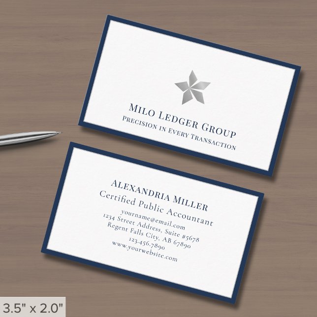 Elegante Logo Navy Blue Border Business Card Visitenkarte (Von Creator hochgeladen)