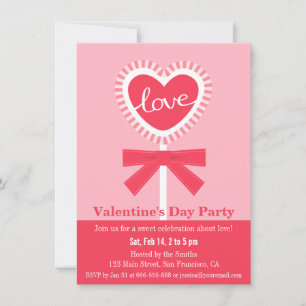 Elegante Lollipop-Herzbonbons Valentinstag Party Einladung