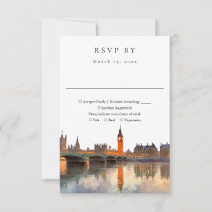 Elegante Londoner Skyline-Aquarell-Hochzeit RSVP Karte