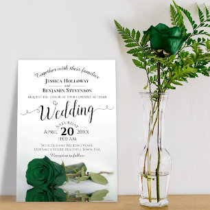 Elegante Long-Stemmed Emerald Green Rose Wedding Einladung