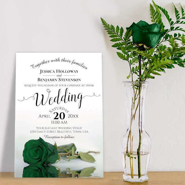 Elegante Long-Stemmed Emerald Green Rose Wedding Einladung (Von Creator hochgeladen)