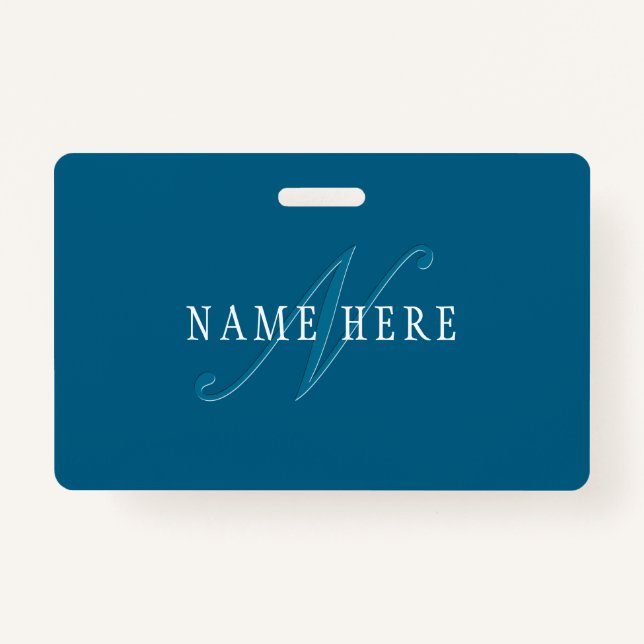 Elegante Looking Monogram | Meerblau Ausweis (Vorderseite)