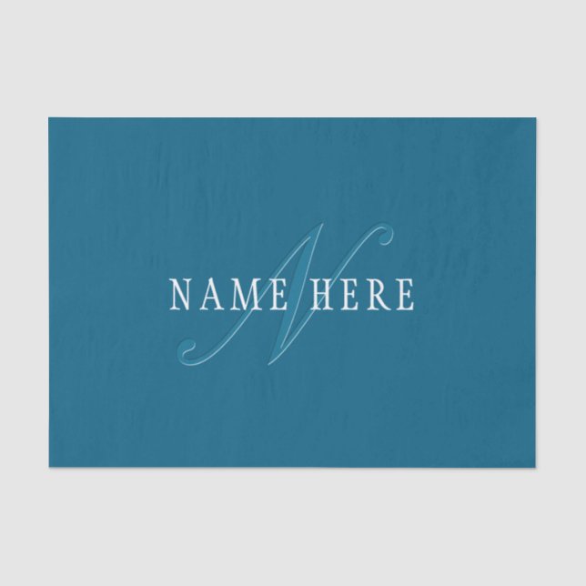 Elegante Looking Monogram | Meerblau Seidenpapier (Vorderseite)