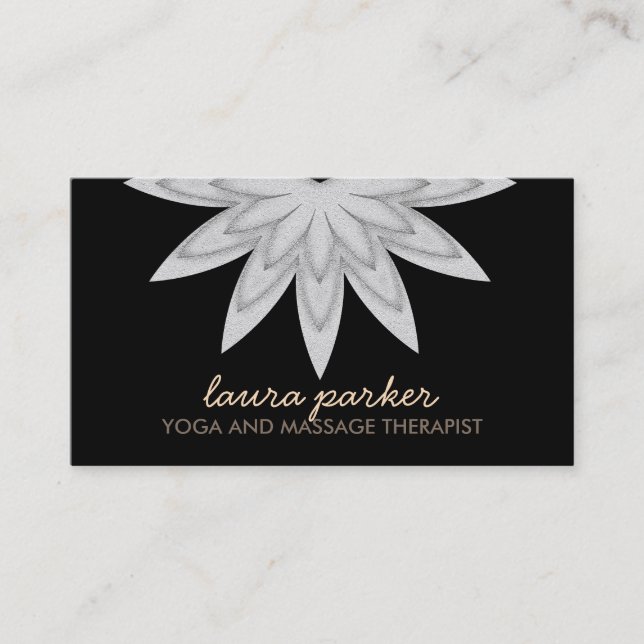 Elegante Lotus Blume Black Yoga Healing Health Visitenkarte (Vorderseite)