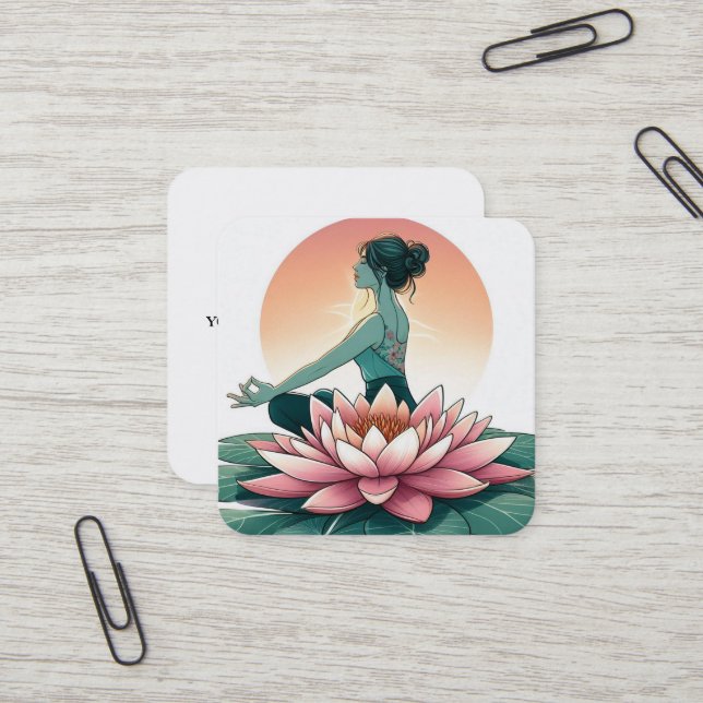 Elegante Lotus Blume Logo Yoga Quadratische Visitenkarte (Vorderseite/Rückseite Beispiel)