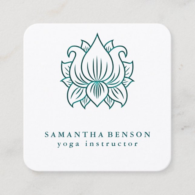 Elegante Lotus Blume Logo Yoga Square Business Car Quadratische Visitenkarte (Vorderseite)