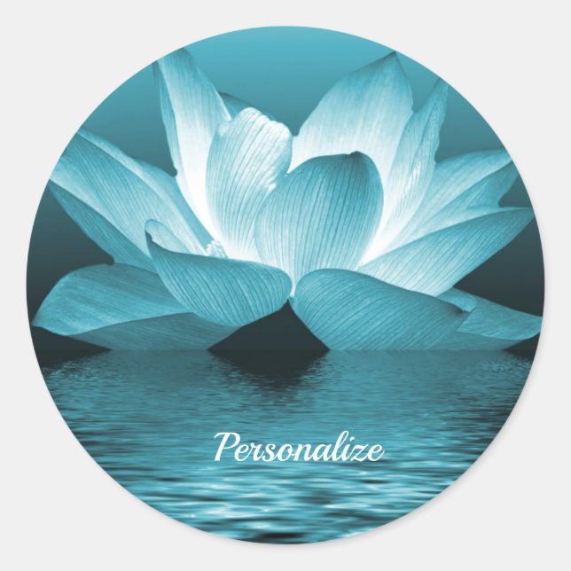 Elegante Lotus Blume Ocean Zen Yoga Personalisiert Runder Aufkleber (Vorderseite)