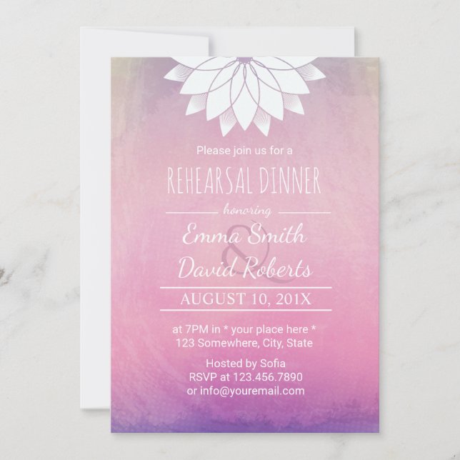 Elegante Lotus Watercolor Hochzeitliches Probe-Din Einladung (Vorderseite)