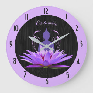 Elegante Lotus-Zen-Yoga-Meditationssilhouette Große Wanduhr