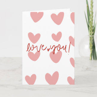 Elegante "Love You" Rosa Herzen Grußkarte – Val Karte