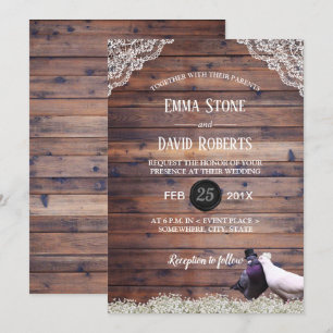 Elegante Lovebirds & Gipskraut Hochzeit geschlosse Einladung